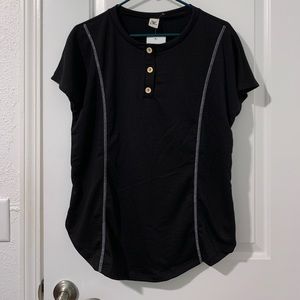 Black Short Sleeve with White Stripes and Buttons